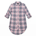 New York & Company S Womens White Navy Pink Plaid Tunic Shirt Preppy Casual