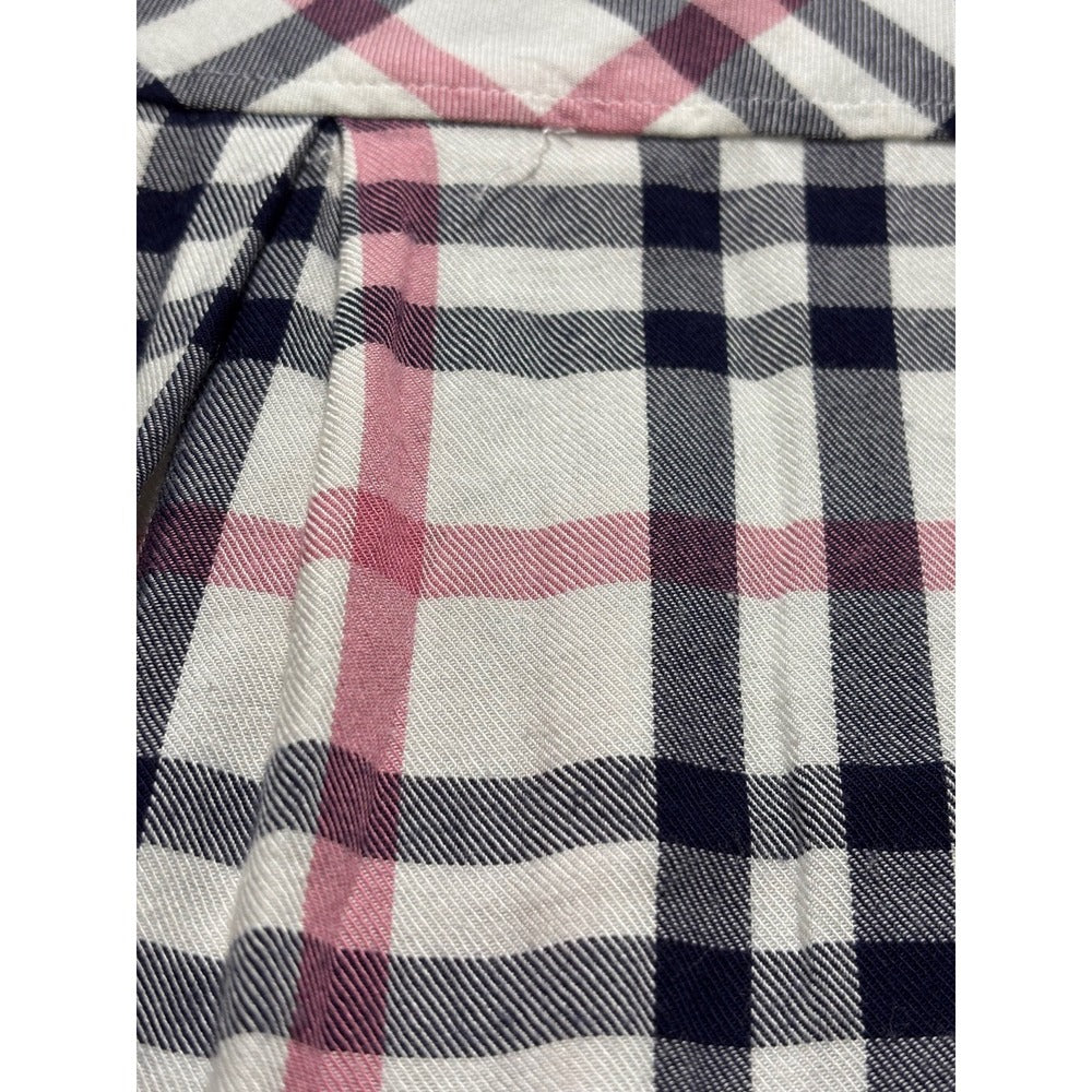 New York & Company S Womens White Navy Pink Plaid Tunic Shirt Preppy Casual
