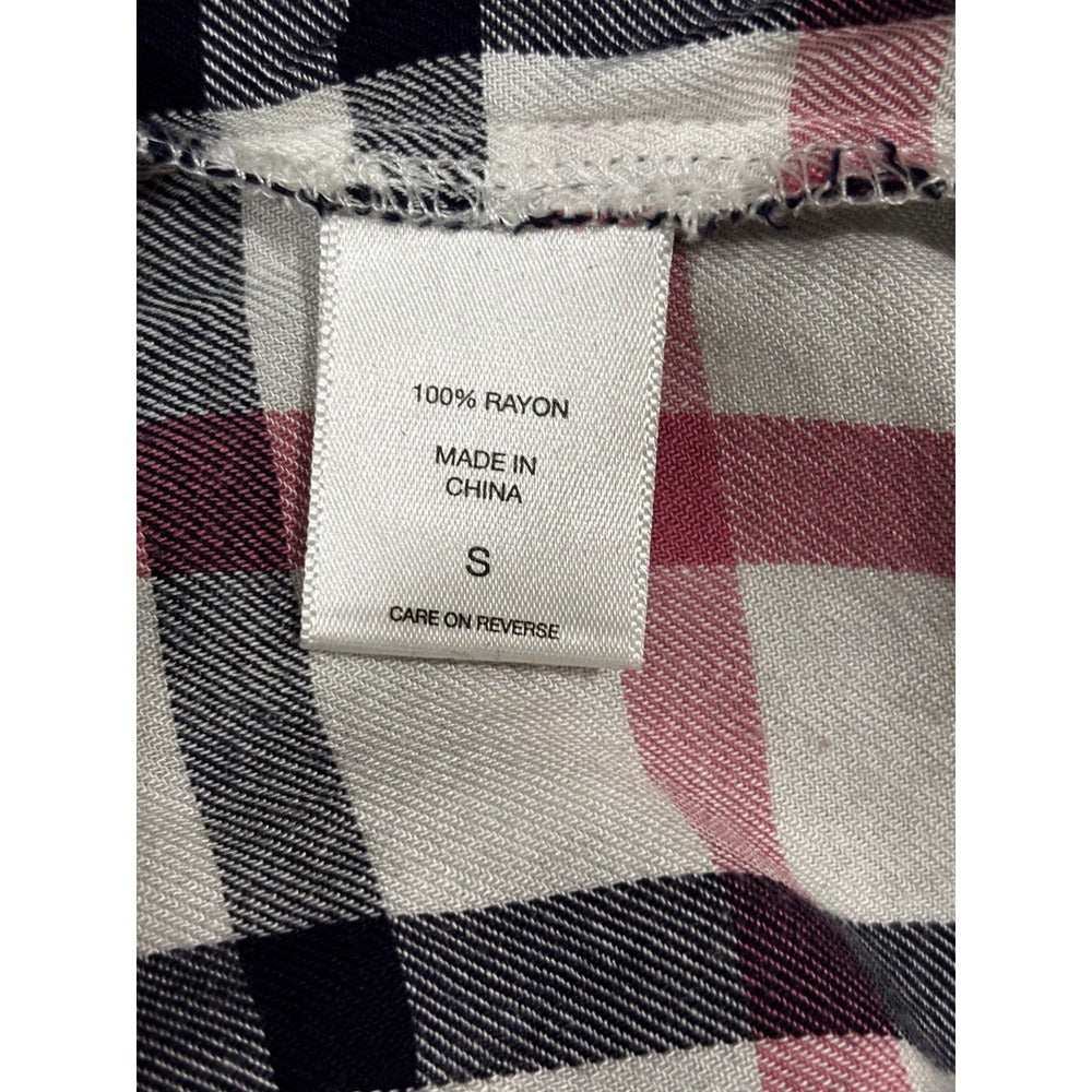 New York & Company S Womens White Navy Pink Plaid Tunic Shirt Preppy Casual