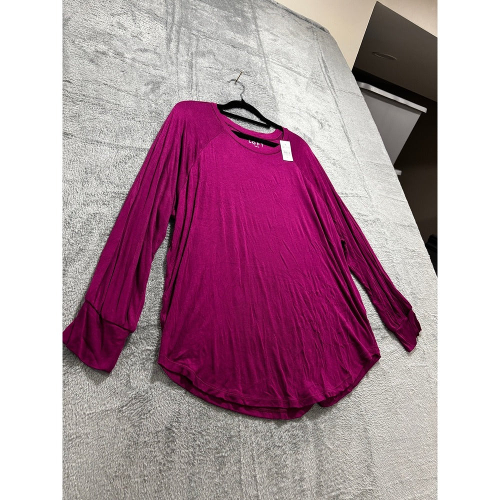 LOFT Womens M Magenta Raglan Long Sleeve Top Casual Boho Shirt NWT