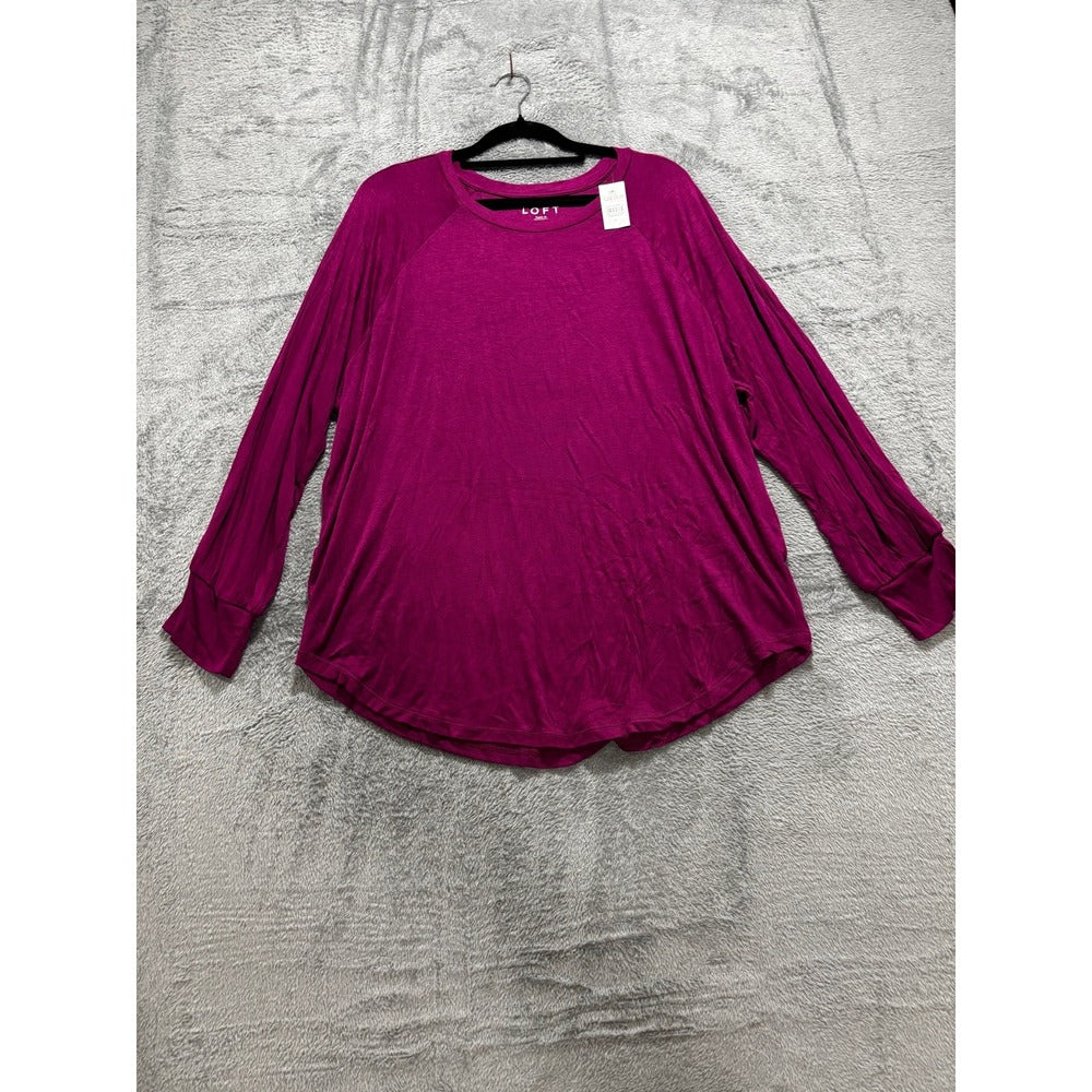 LOFT Womens M Magenta Raglan Long Sleeve Top Casual Boho Shirt NWT