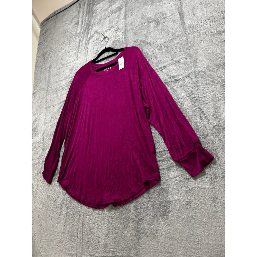 LOFT Womens M Magenta Raglan Long Sleeve Top Casual Boho Shirt NWT