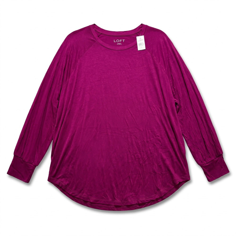 LOFT Womens M Magenta Raglan Long Sleeve Top Casual Boho Shirt NWT
