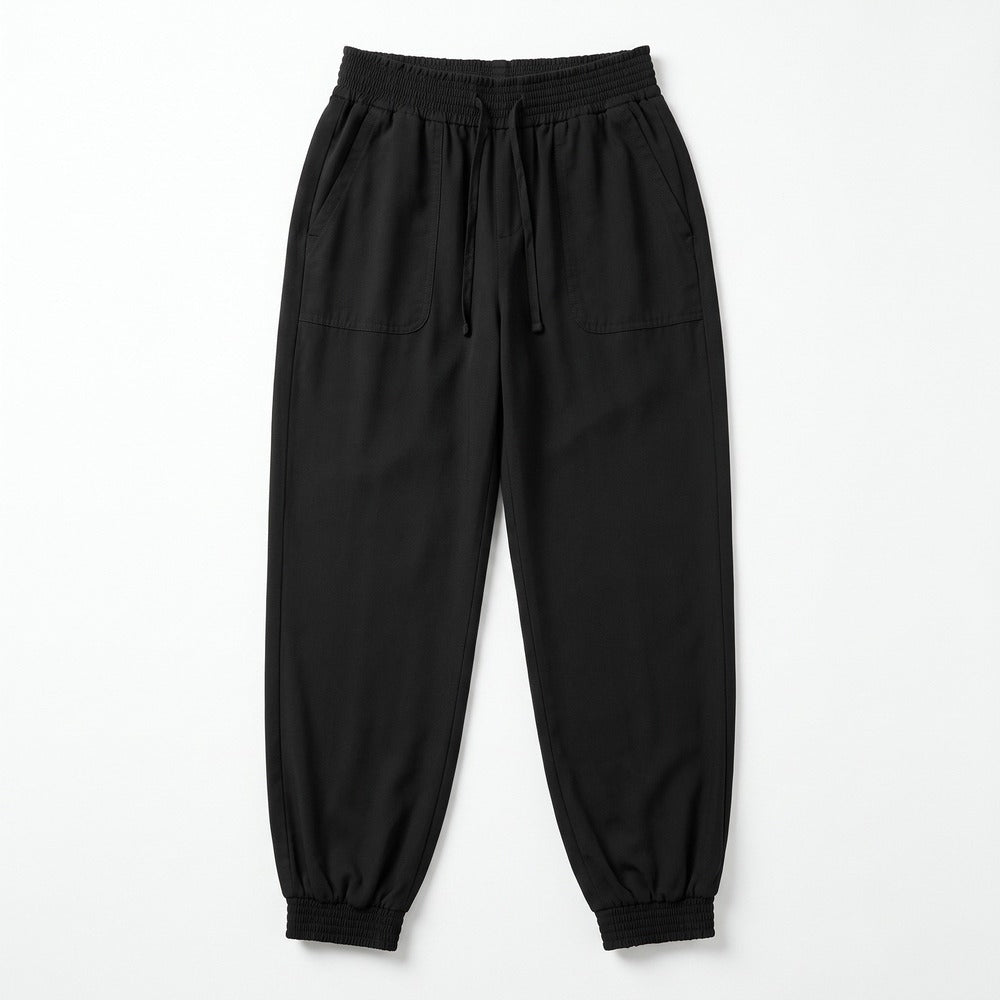 Love Tree Womens L Black Smocked Waist Jogger Pants NWT Casual Athleisure Boho