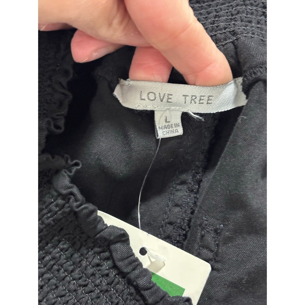 Love Tree Womens L Black Smocked Waist Jogger Pants NWT Casual Athleisure Boho