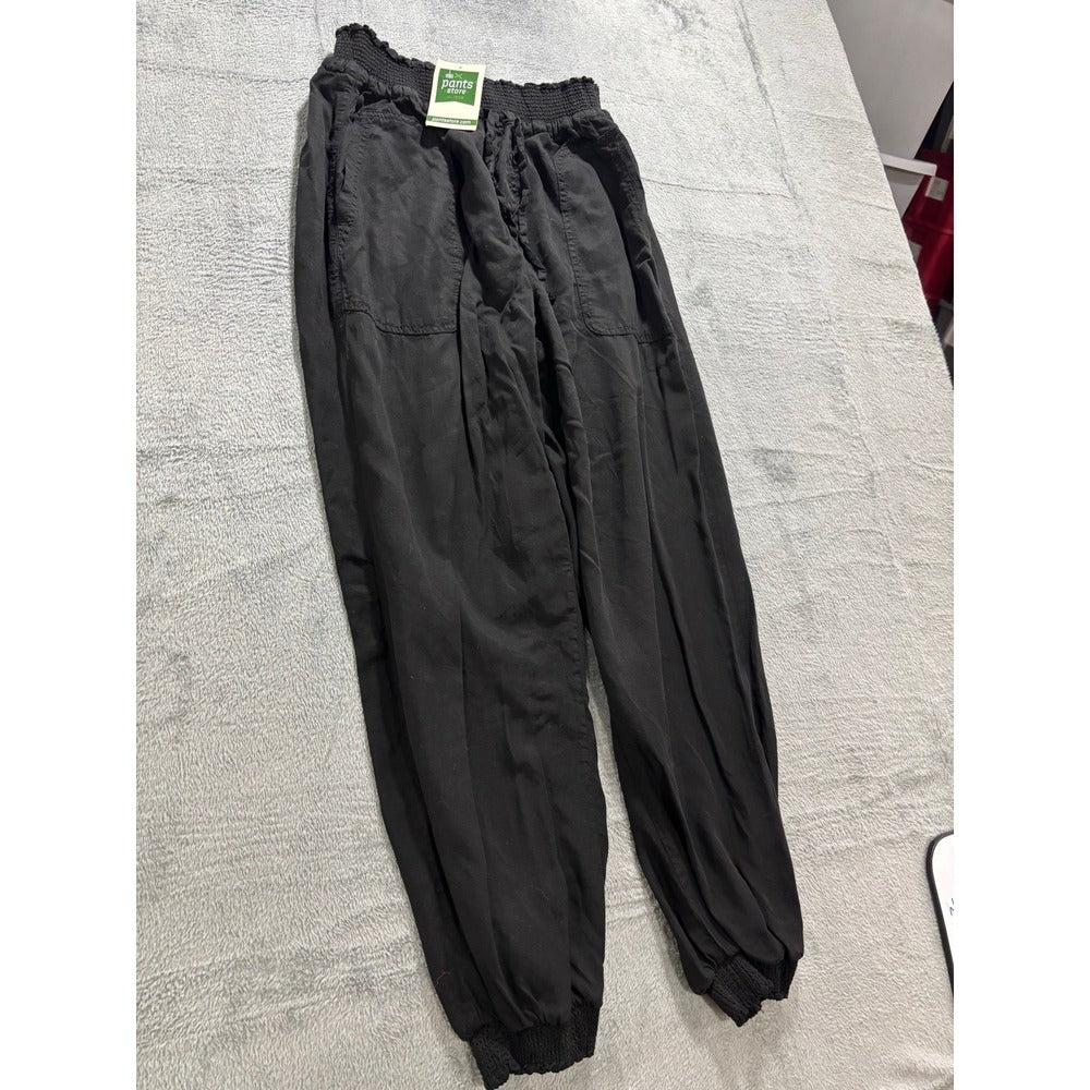 Love Tree Womens L Black Smocked Waist Jogger Pants NWT Casual Athleisure Boho