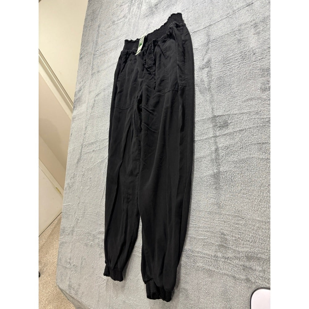 Love Tree Womens L Black Smocked Waist Jogger Pants NWT Casual Athleisure Boho
