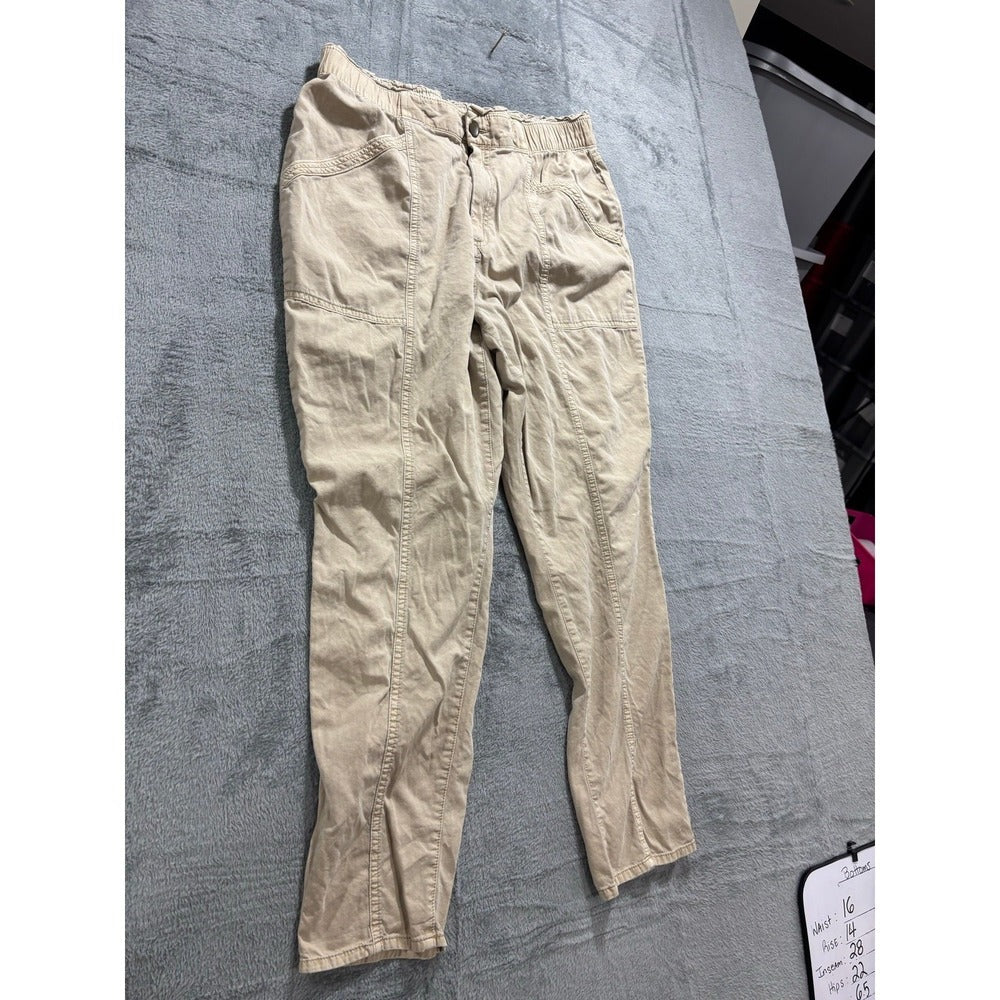 Old Navy L Tan Pull On Elastic Waist Pants Womens Casual Boho Utility