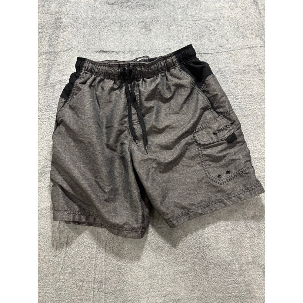 Speedo L Heather Gray Cargo Pocket Swim Trunks Athleisure Coastal Mens
