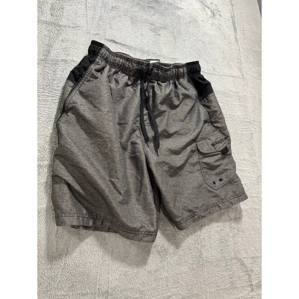 Speedo L Heather Gray Cargo Pocket Swim Trunks Athleisure Coastal Mens