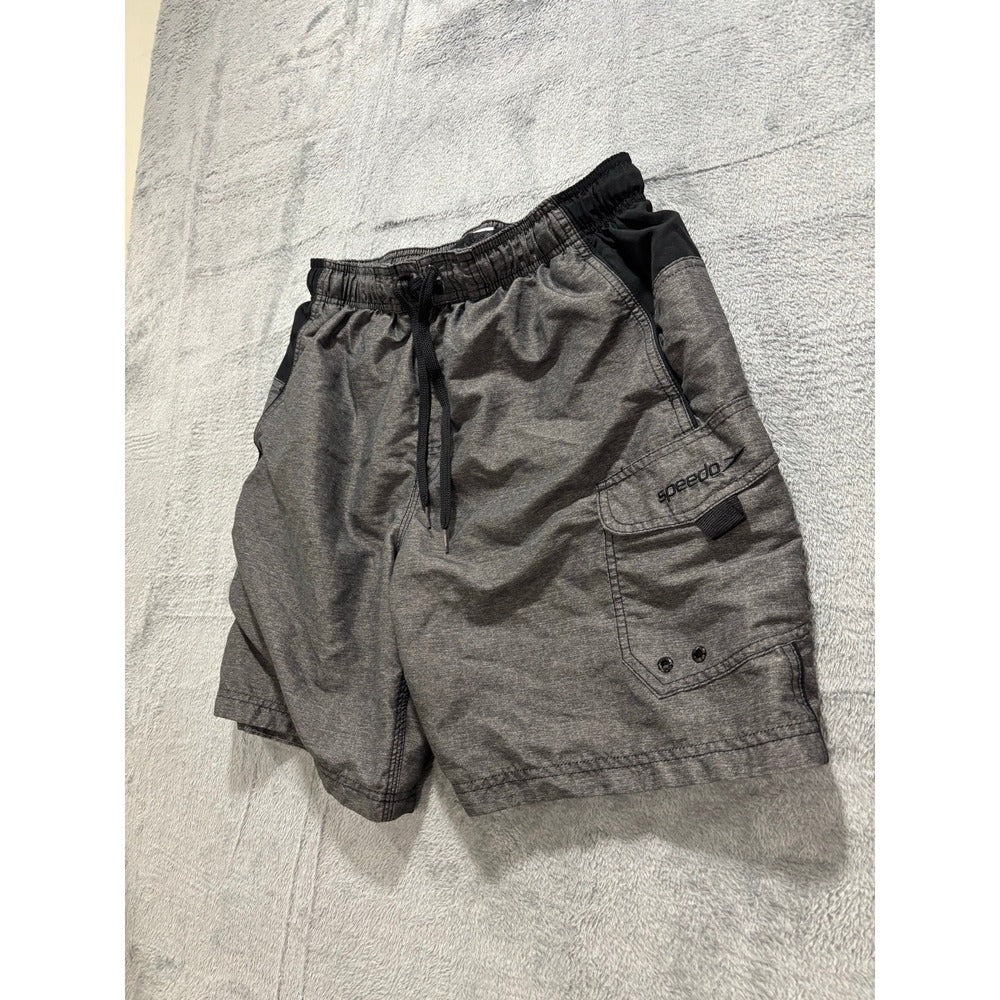 Speedo L Heather Gray Cargo Pocket Swim Trunks Athleisure Coastal Mens