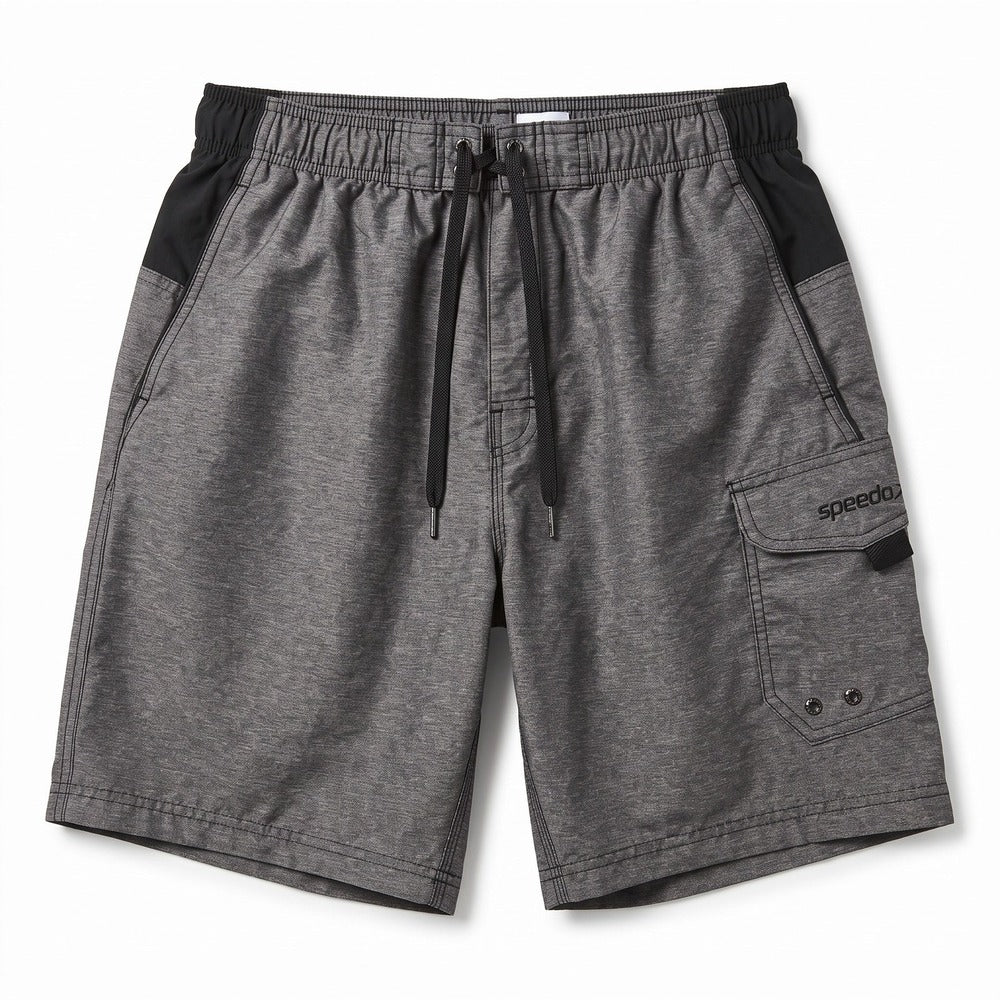 Speedo L Heather Gray Cargo Pocket Swim Trunks Athleisure Coastal Mens