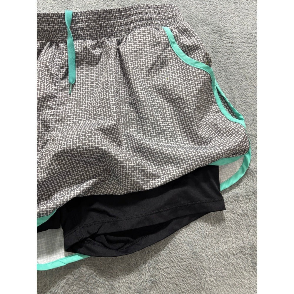 RBX Womens XL Gray Teal Trim Lined Athletic Running Shorts Athleisure