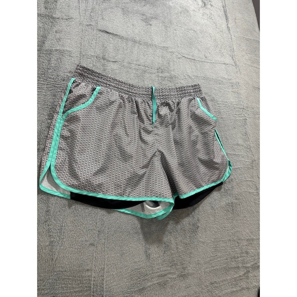 RBX Womens XL Gray Teal Trim Lined Athletic Running Shorts Athleisure