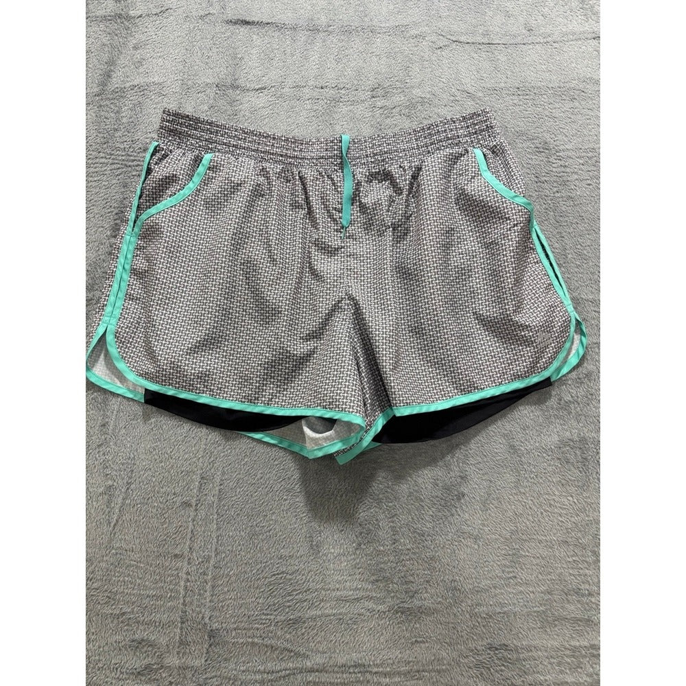 RBX Womens XL Gray Teal Trim Lined Athletic Running Shorts Athleisure