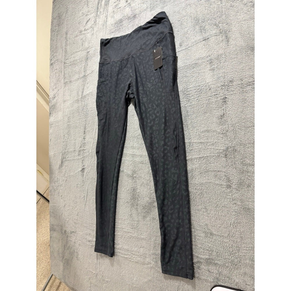 Yitong L Black Leopard Embossed High Waist Leggings Womens Athleisure Casual NWT