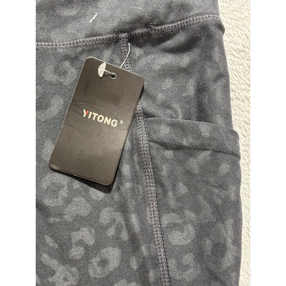 Yitong L Black Leopard Embossed High Waist Leggings Womens Athleisure Casual NWT
