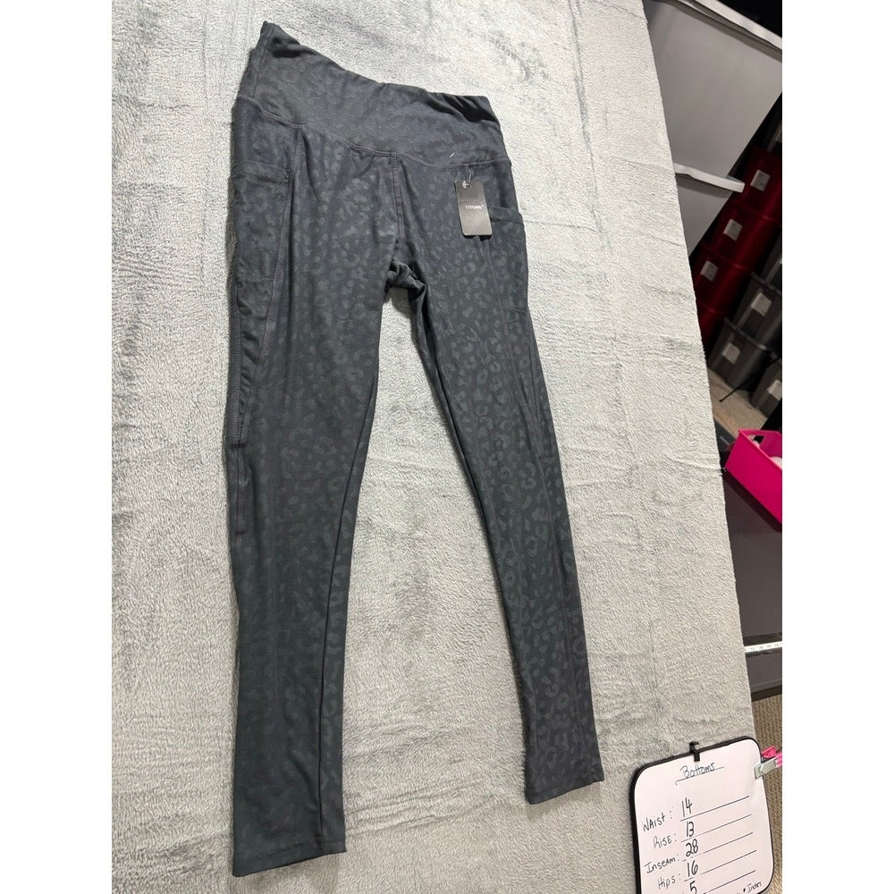 Yitong L Black Leopard Embossed High Waist Leggings Womens Athleisure Casual NWT