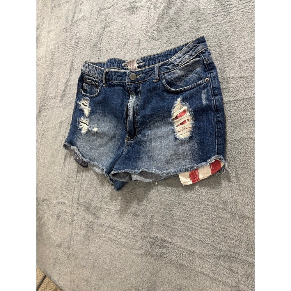 Mossimo 15 Blue Womens Distressed Cutoff Denim Shorts Hi-Rise Boho Festival