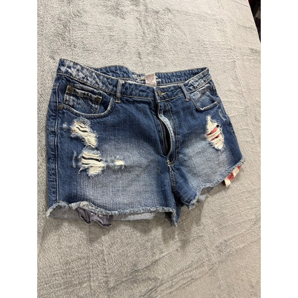 Mossimo 15 Blue Womens Distressed Cutoff Denim Shorts Hi-Rise Boho Festival