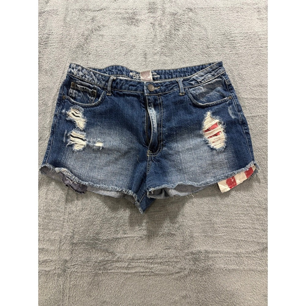Mossimo 15 Blue Womens Distressed Cutoff Denim Shorts Hi-Rise Boho Festival