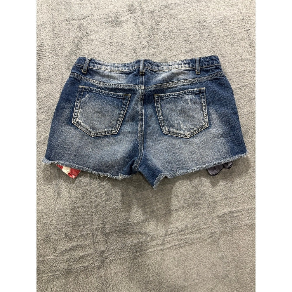 Mossimo 15 Blue Womens Distressed Cutoff Denim Shorts Hi-Rise Boho Festival