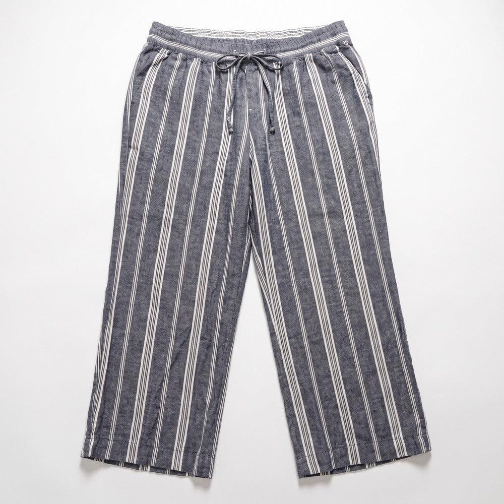 Old Navy L Blue Striped Linen Blend Drawstring Pants Womens Coastal Boho Casual