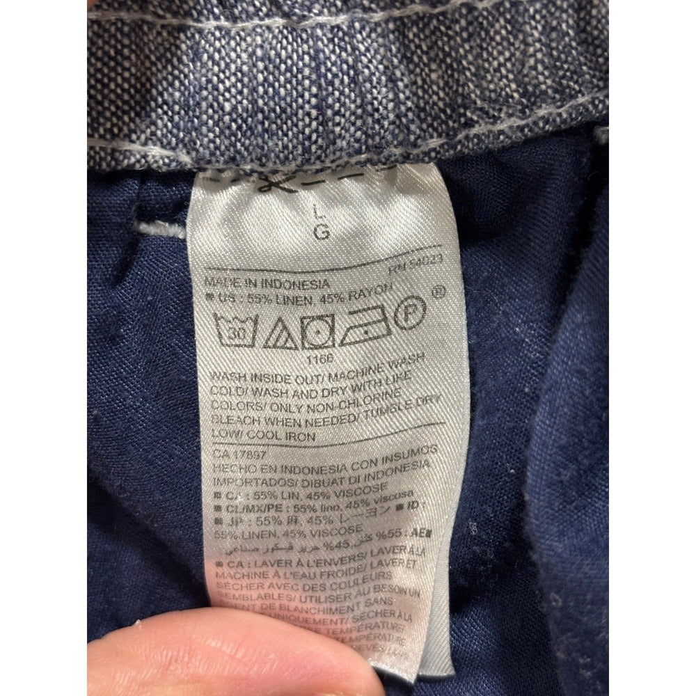 Old Navy L Blue Striped Linen Blend Drawstring Pants Womens Coastal Boho Casual