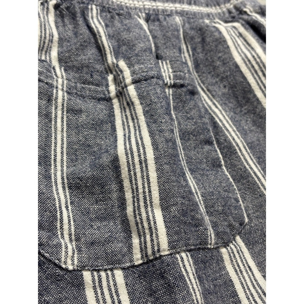 Old Navy L Blue Striped Linen Blend Drawstring Pants Womens Coastal Boho Casual