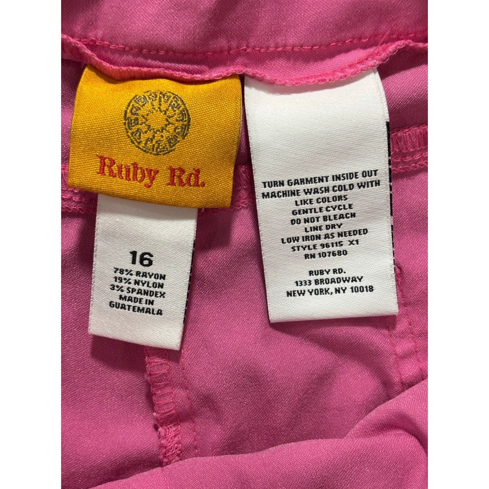 Ruby Rd Womens 16 Pink Pull-On Capri Pants Casual Cozy Cropped Trousers