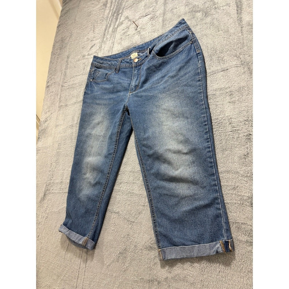 Faded Glory Womens 16 Blue Capri Jeans Denim Pants Boho Casual
