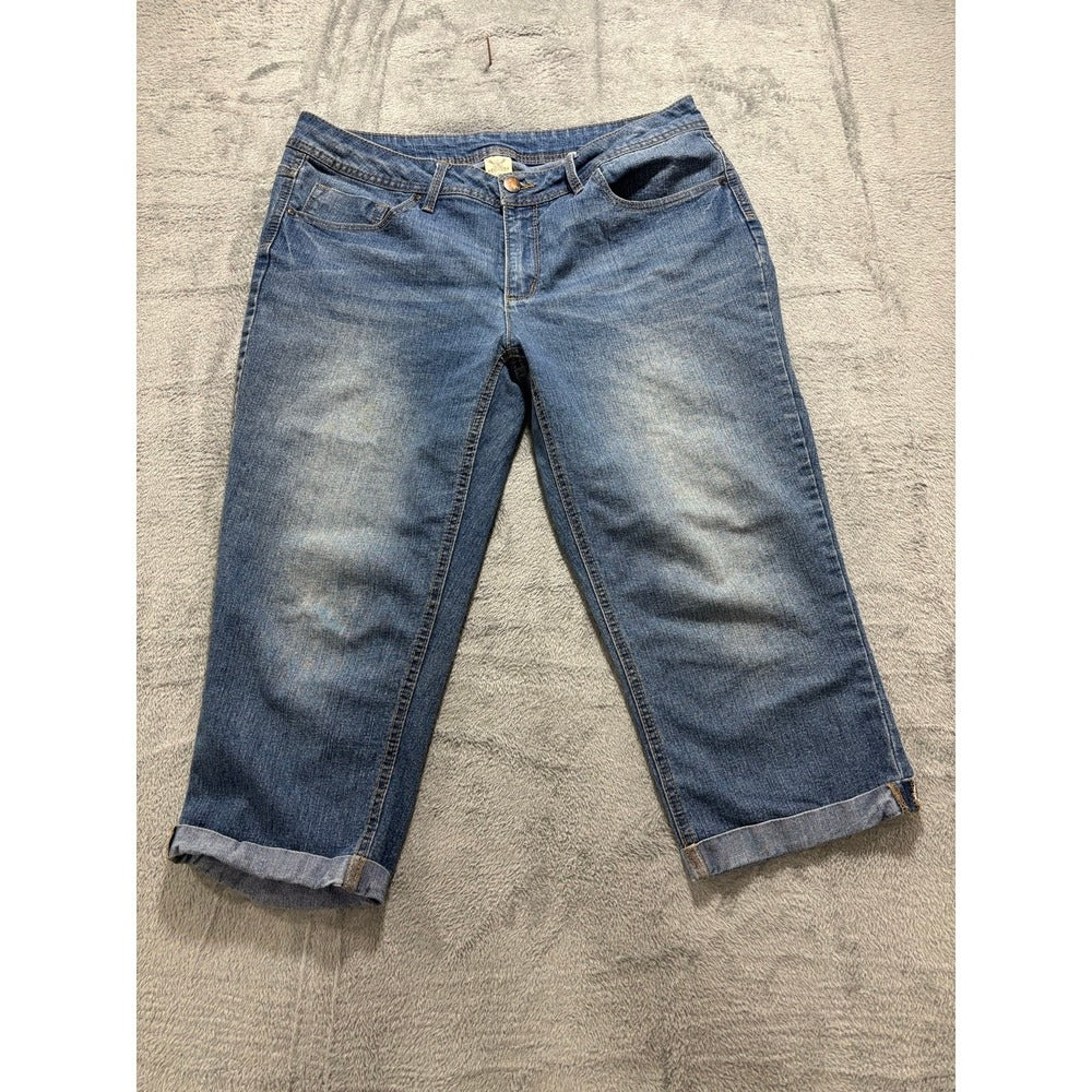 Faded Glory Womens 16 Blue Capri Jeans Denim Pants Boho Casual