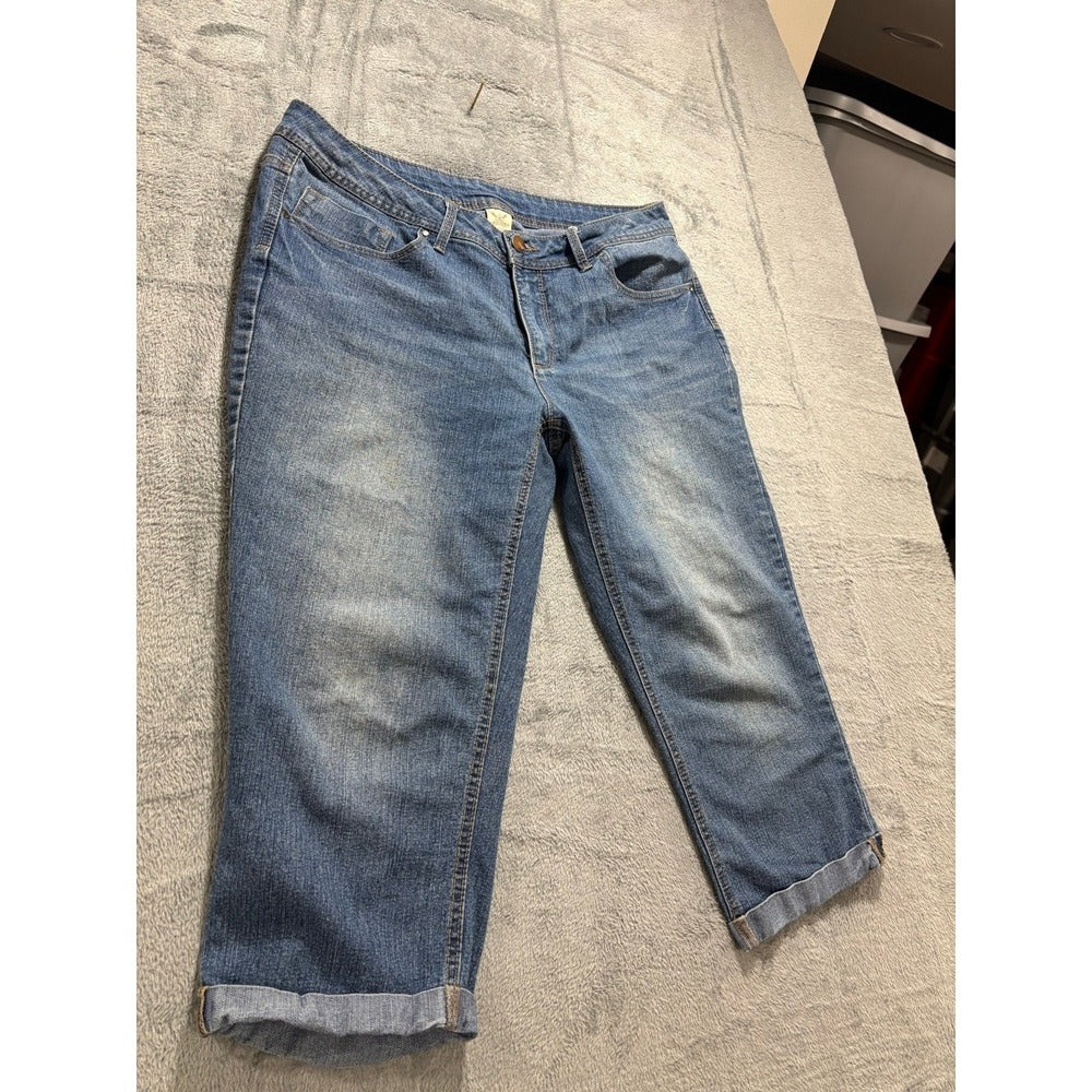 Faded Glory Womens 16 Blue Capri Jeans Denim Pants Boho Casual