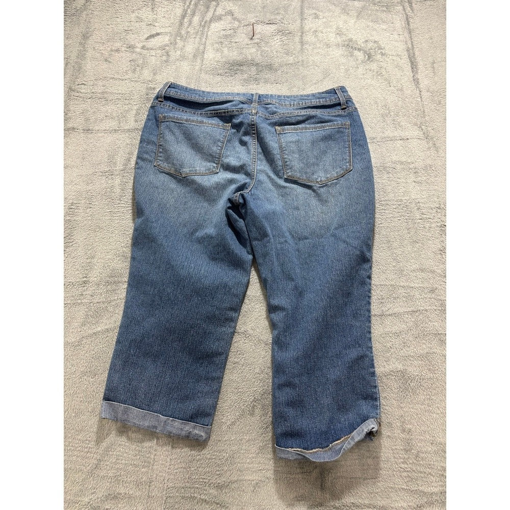 Faded Glory Womens 16 Blue Capri Jeans Denim Pants Boho Casual