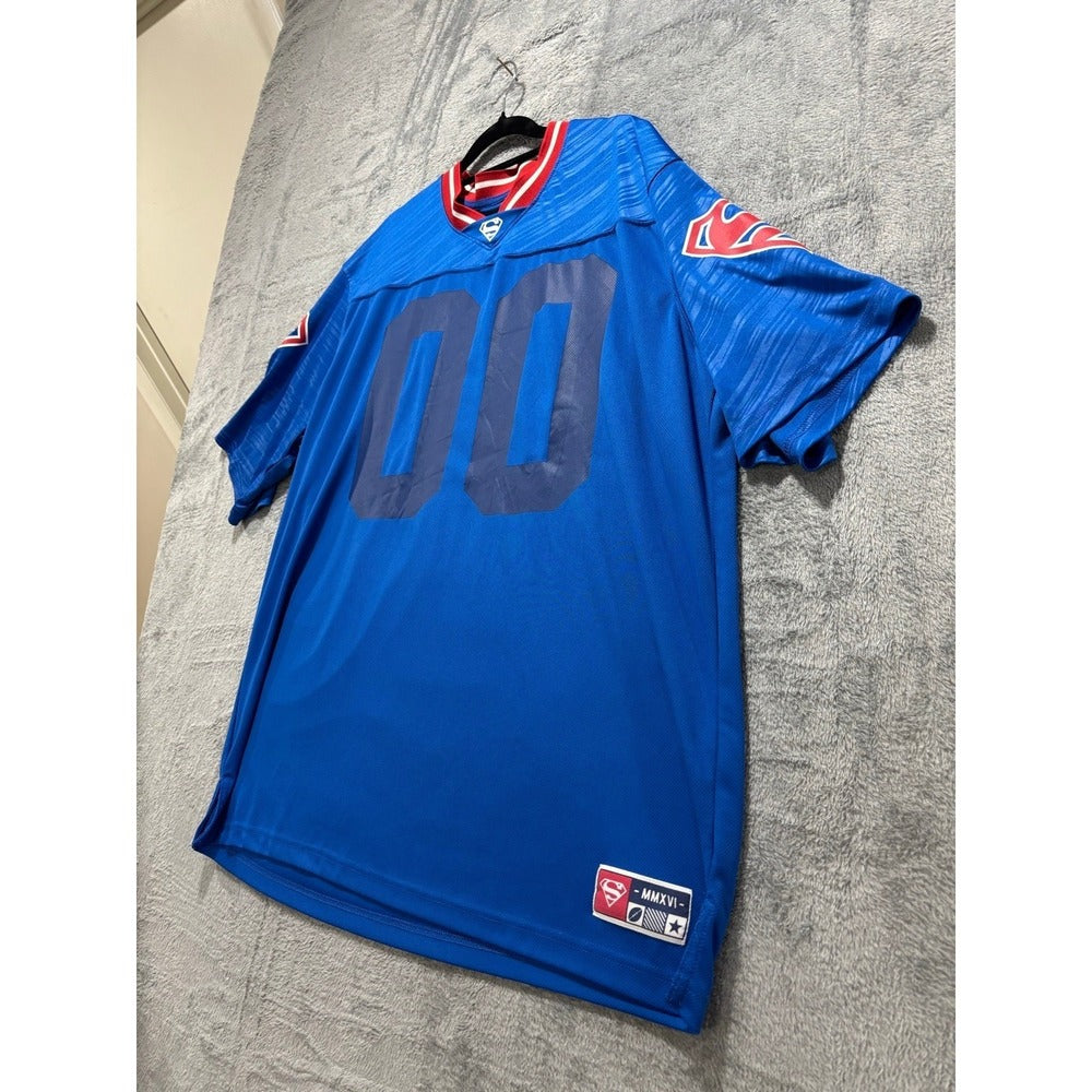 Superman 2 Piece Lot Mens L Blue Football Jersey 00 + Hoodie DC Comics Casual