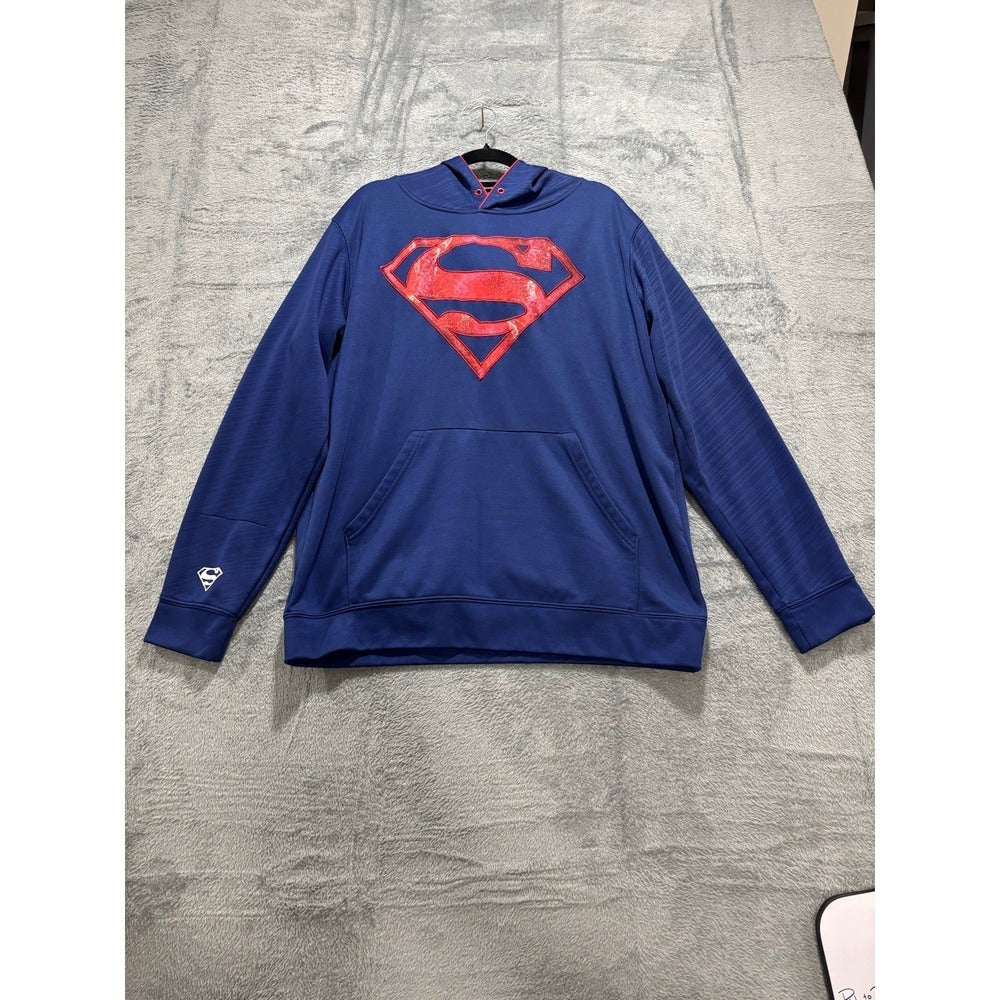 Superman 2 Piece Lot Mens L Blue Football Jersey 00 + Hoodie DC Comics Casual