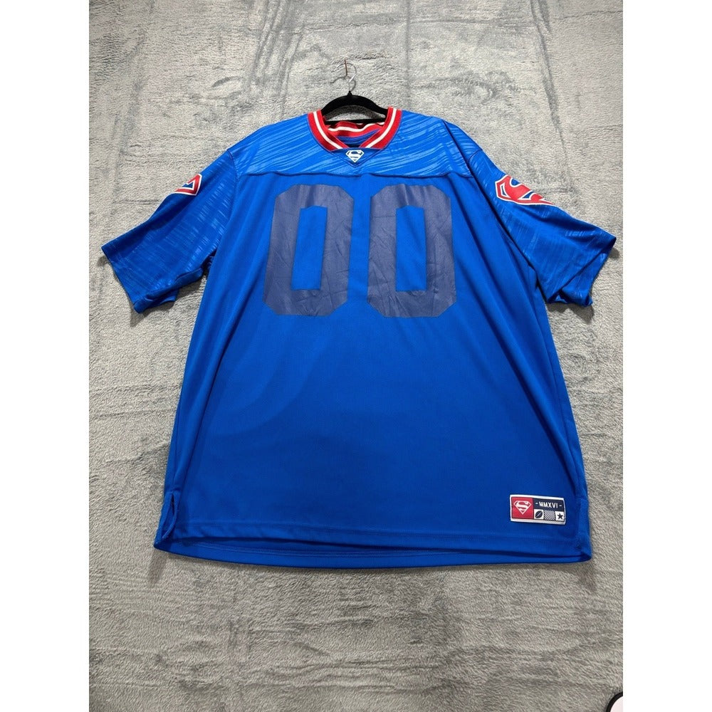 Superman 2 Piece Lot Mens L Blue Football Jersey 00 + Hoodie DC Comics Casual