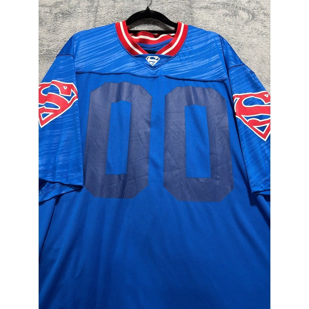 Superman 2 Piece Lot Mens L Blue Football Jersey 00 + Hoodie DC Comics Casual