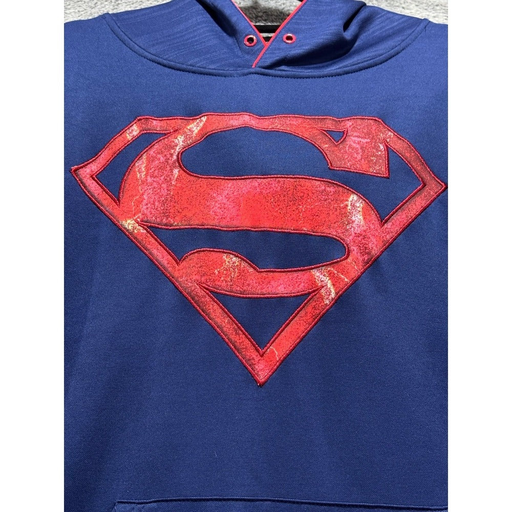 Superman 2 Piece Lot Mens L Blue Football Jersey 00 + Hoodie DC Comics Casual