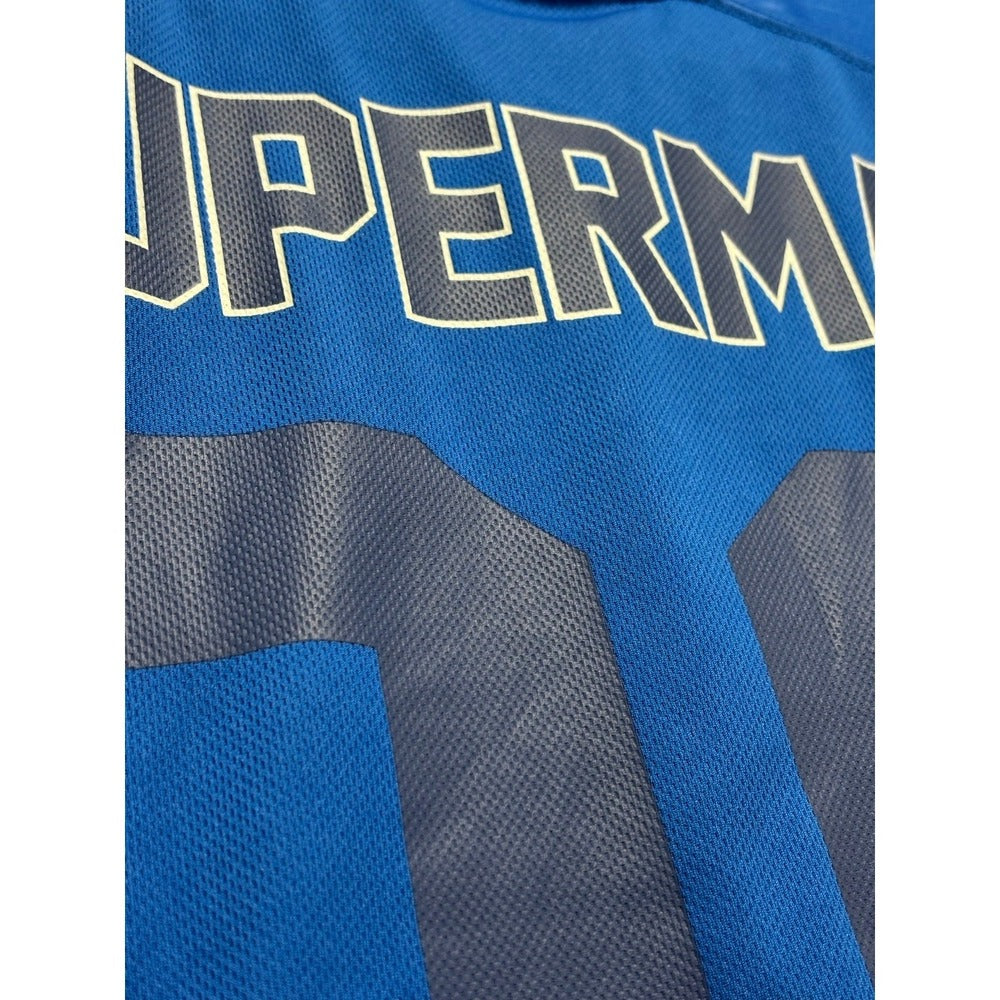 Superman 2 Piece Lot Mens L Blue Football Jersey 00 + Hoodie DC Comics Casual