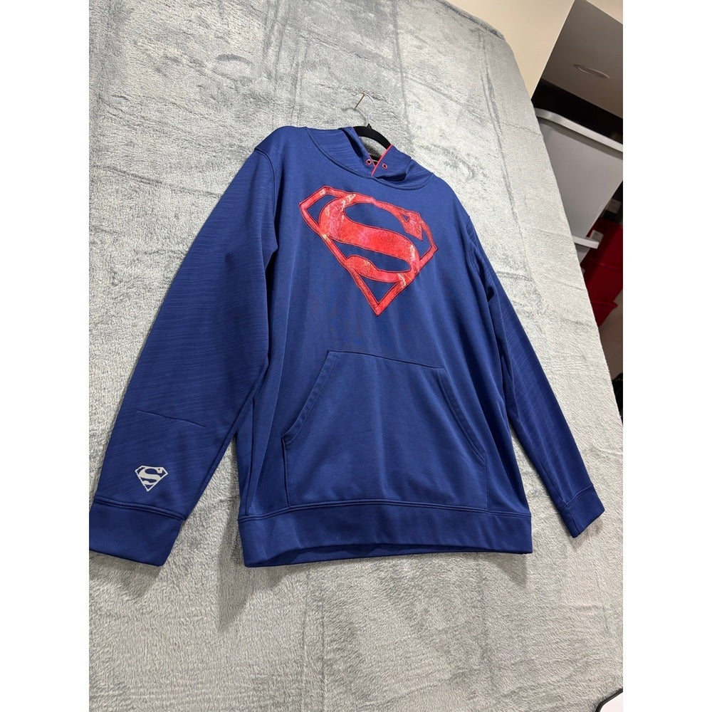 Superman 2 Piece Lot Mens L Blue Football Jersey 00 + Hoodie DC Comics Casual