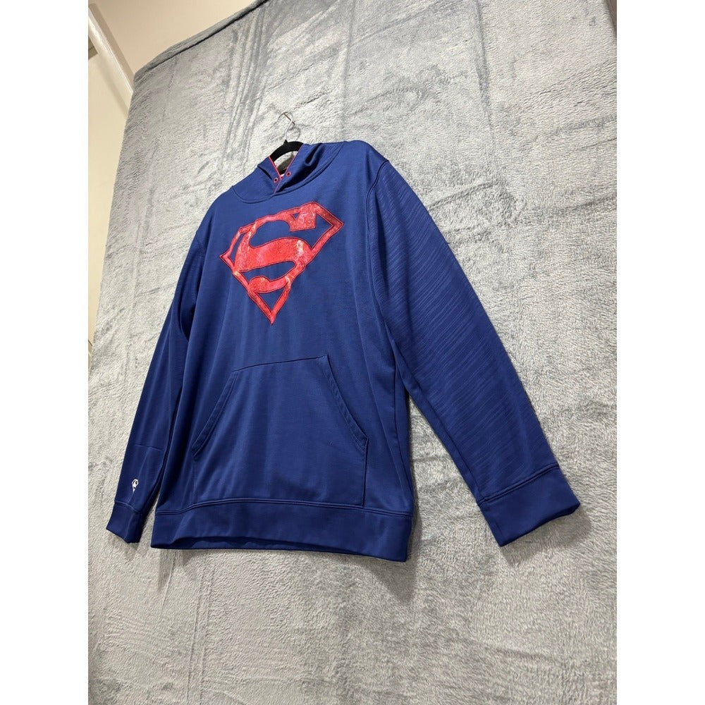 Superman 2 Piece Lot Mens L Blue Football Jersey 00 + Hoodie DC Comics Casual