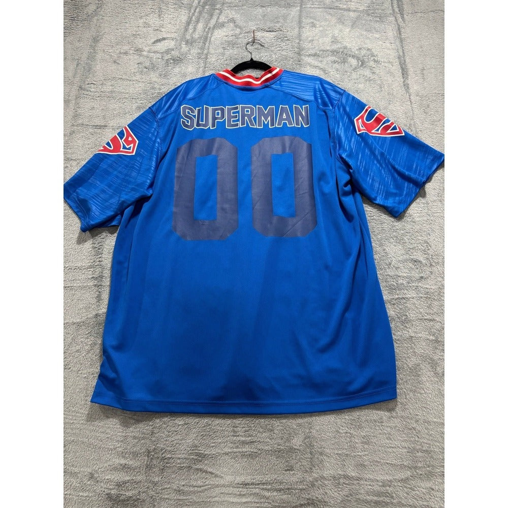 Superman 2 Piece Lot Mens L Blue Football Jersey 00 + Hoodie DC Comics Casual