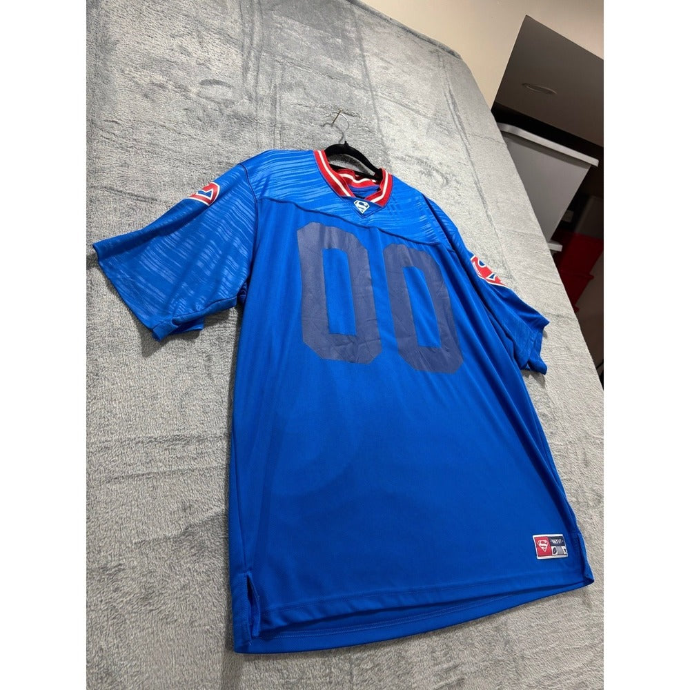 Superman 2 Piece Lot Mens L Blue Football Jersey 00 + Hoodie DC Comics Casual