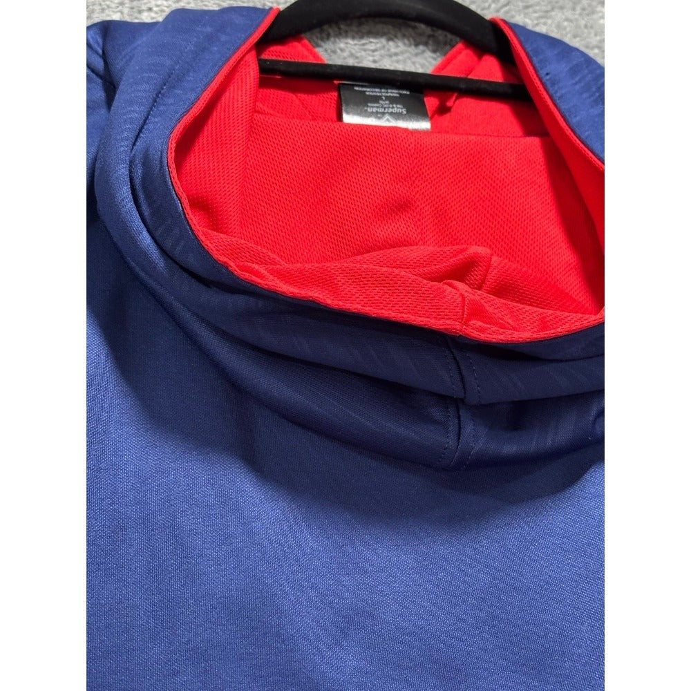 Superman 2 Piece Lot Mens L Blue Football Jersey 00 + Hoodie DC Comics Casual