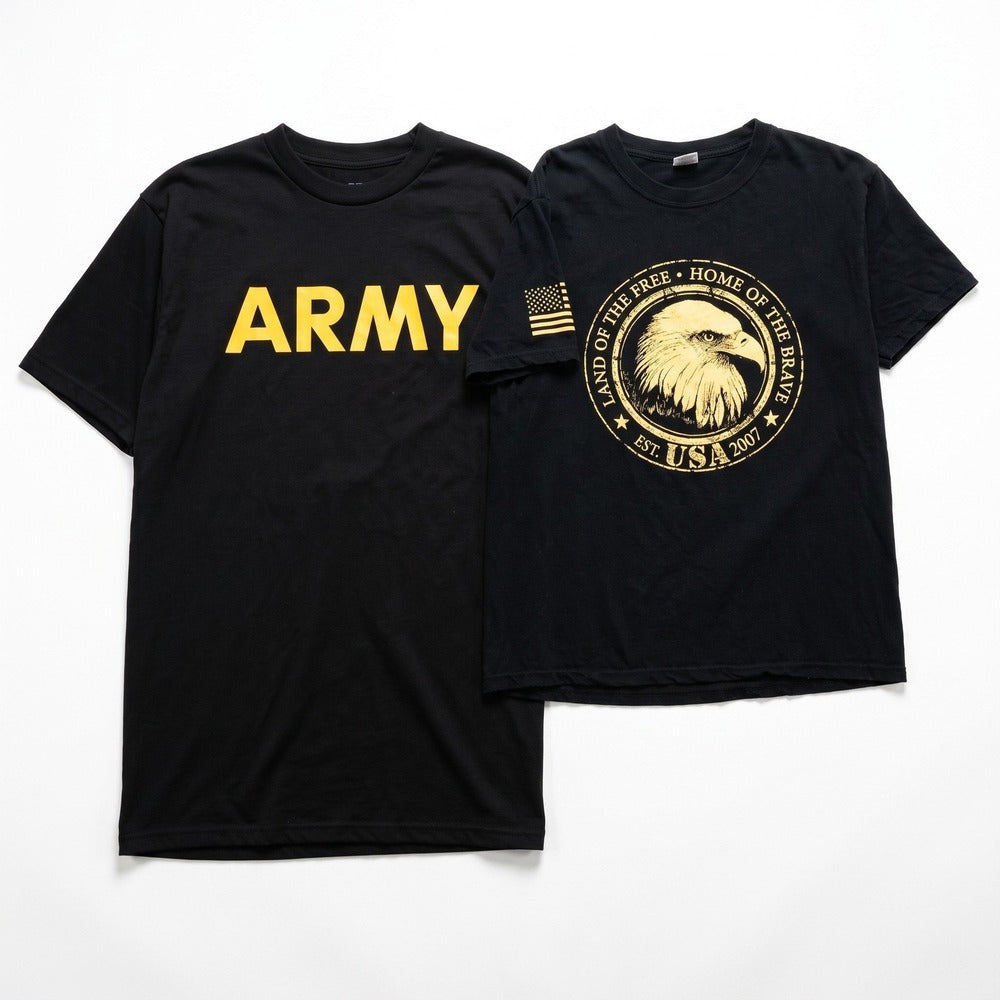 Lot 2 Mens L Black US Army PFU Eagle Home of the Brave Graphic T-Shirts Vintage