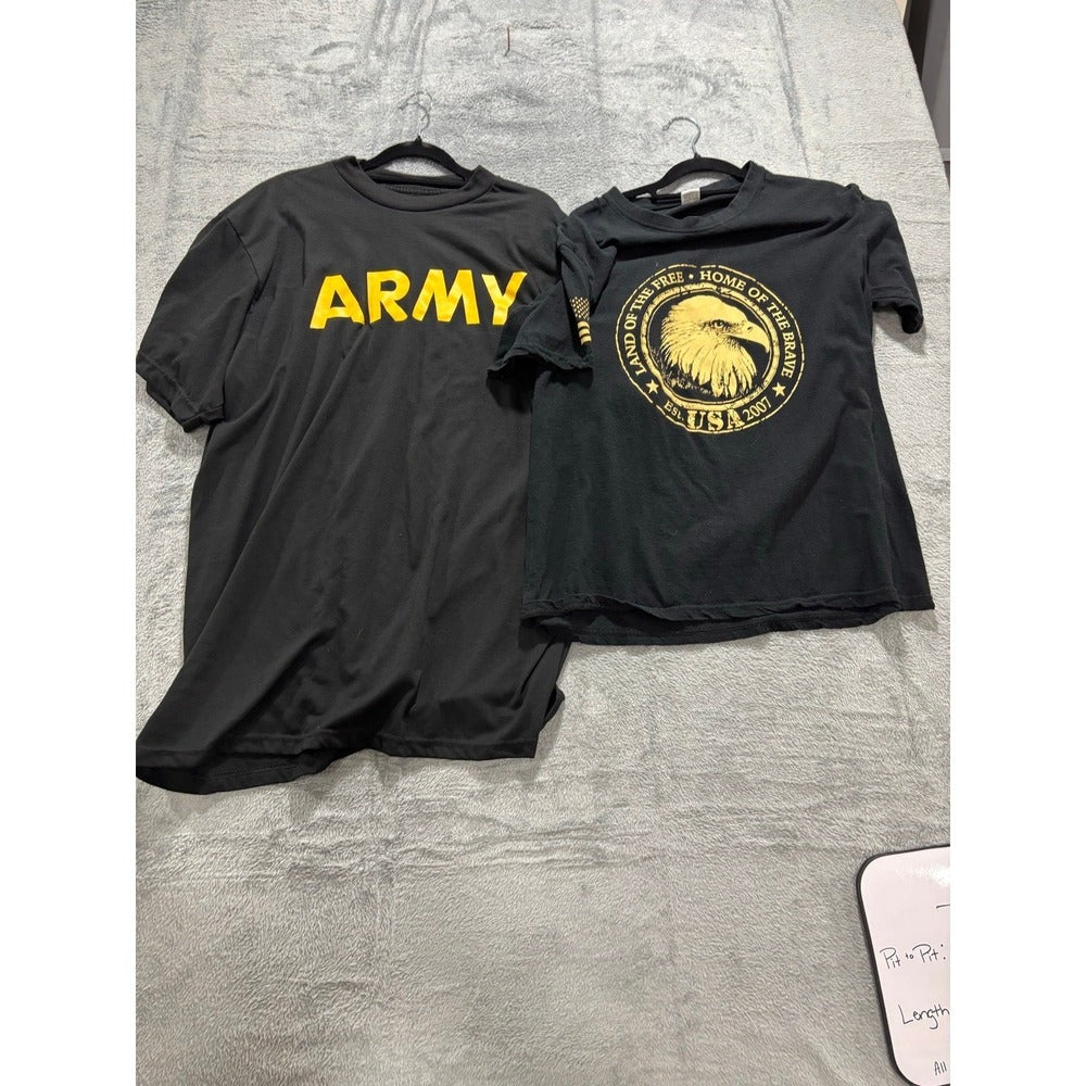 Lot 2 Mens L Black US Army PFU Eagle Home of the Brave Graphic T-Shirts Vintage