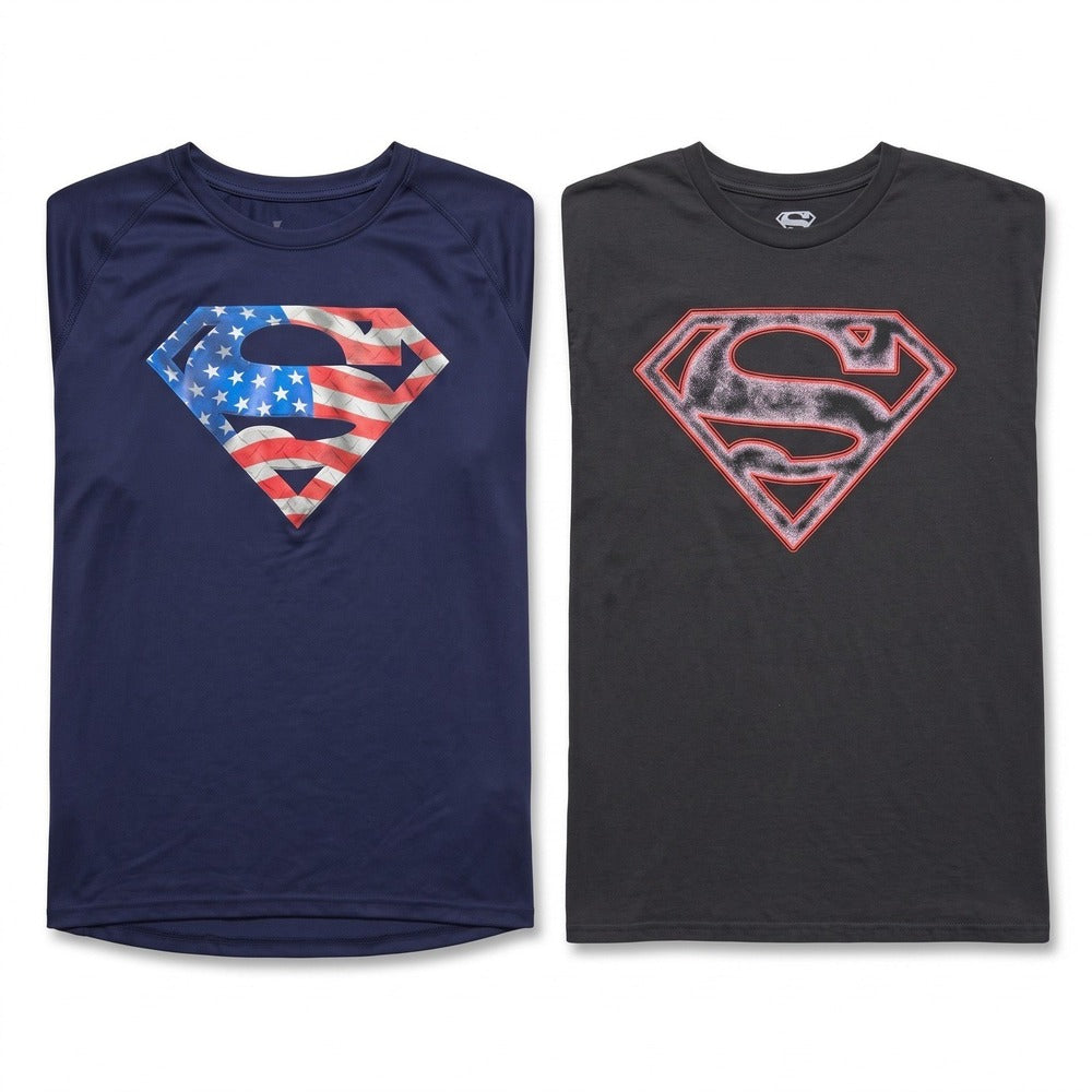 Under Armour Superman 2-Tee Bundle L Blue Black Graphic Athleisure Vintage