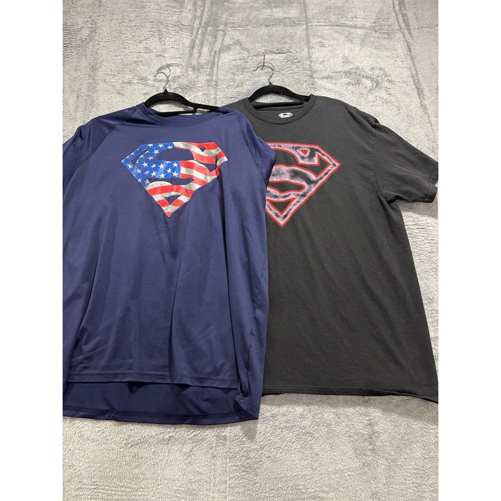 Under Armour Superman 2-Tee Bundle L Blue Black Graphic Athleisure Vintage