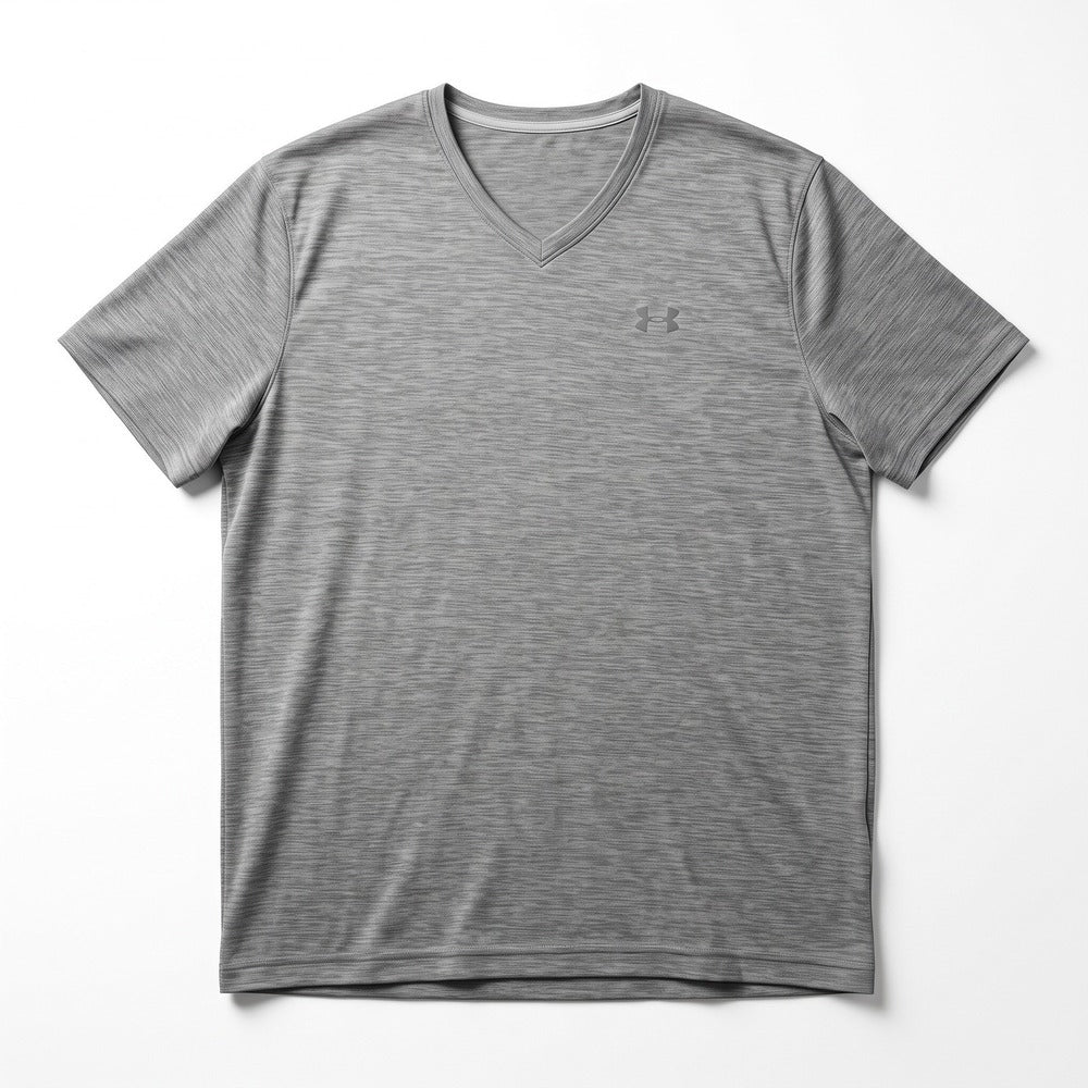 Under Armour Gray V-Neck Tee Shirt Athleisure Casual Mens